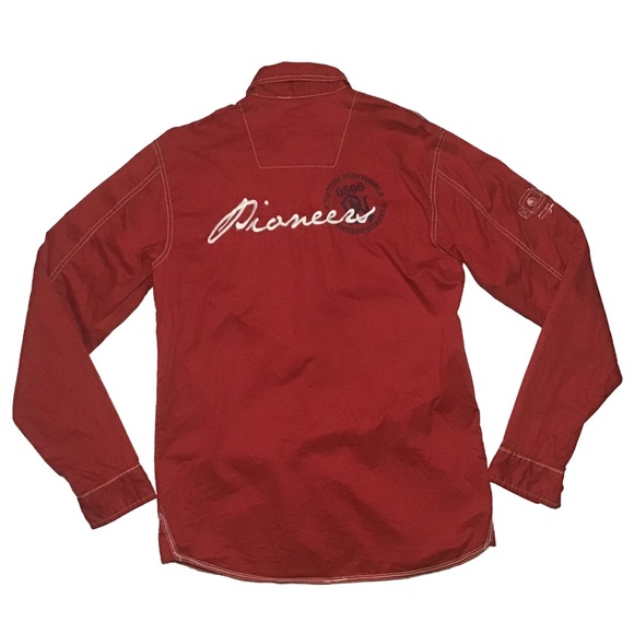 Parish Nation Red Casual Button Down Long Sleeve Shirt Men's Size Medium - Picture 2 of 11